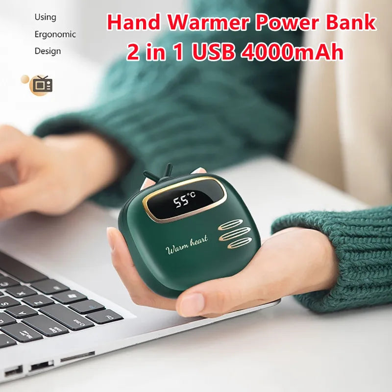 2 in 1 Winter Mini Portable USB 4000mAh Hand Warmer Mobile Power Bank Hand Warmers Rechargeable Heater Handwärmer Calentador