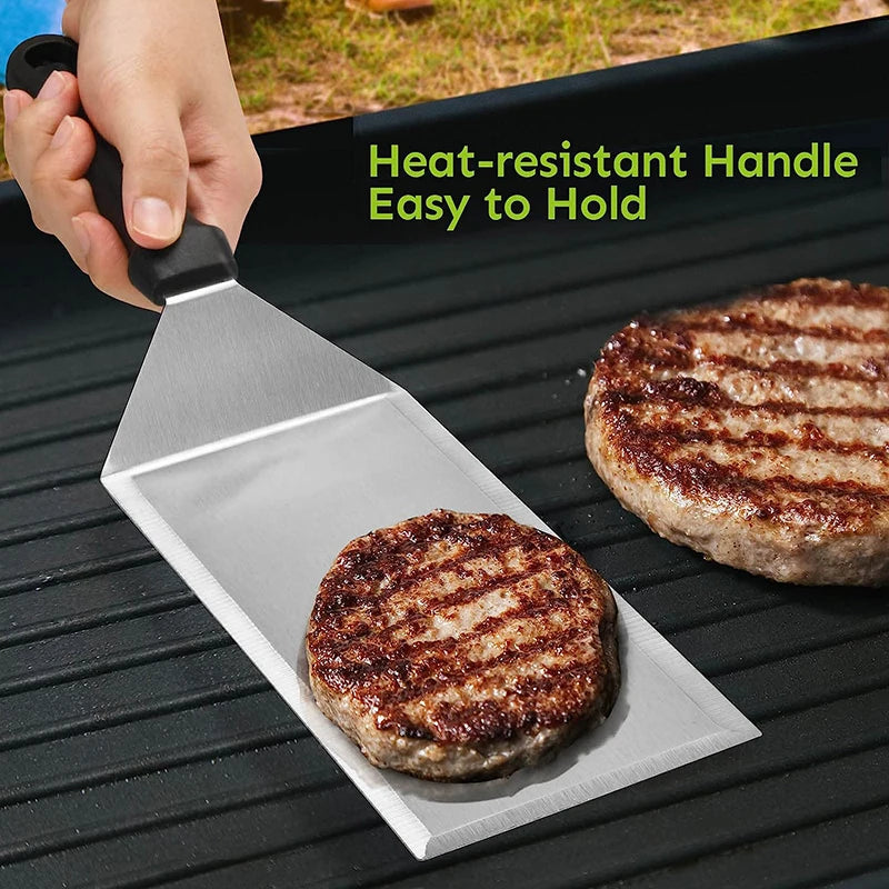 Stainless Steel Long Grill Spatula with Cutting Edges, Kitchen Griddle Accessories, Pancake Burger Turner Scraper Tool for BBQ