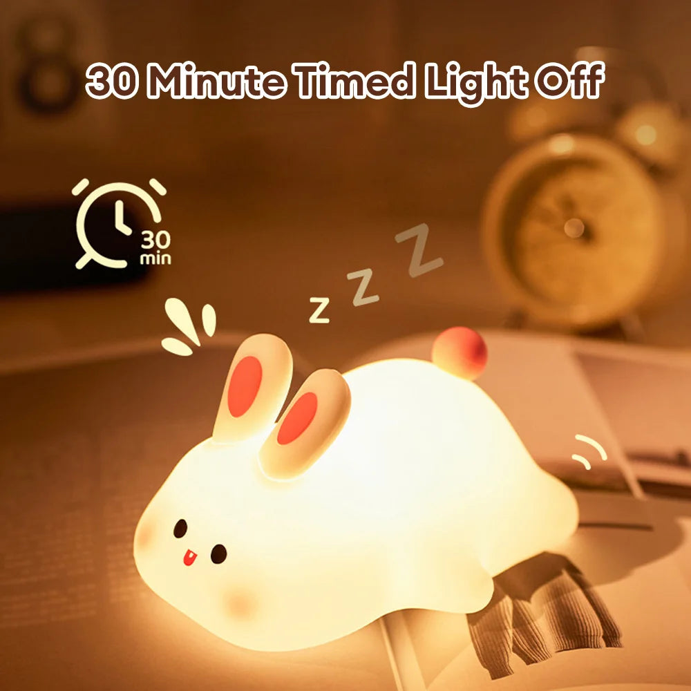 Cute Rabbit Silicone Night Lamp Touch Sensor Big Face Rabbit Pat Night Light Timing USB Rechargeable Light for Kids Gift