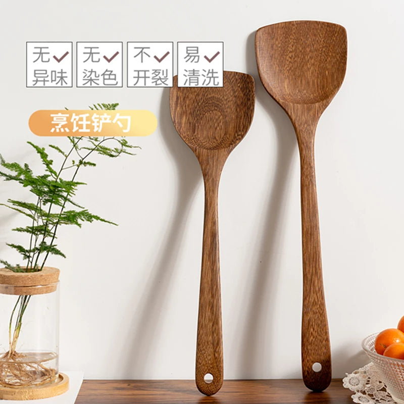 Non-stick Turner Natural Wooden Spatula Cooking Set Soup Ladle Japanese Long Kitchen Utensils New Food Shovel Scoop Stirrining