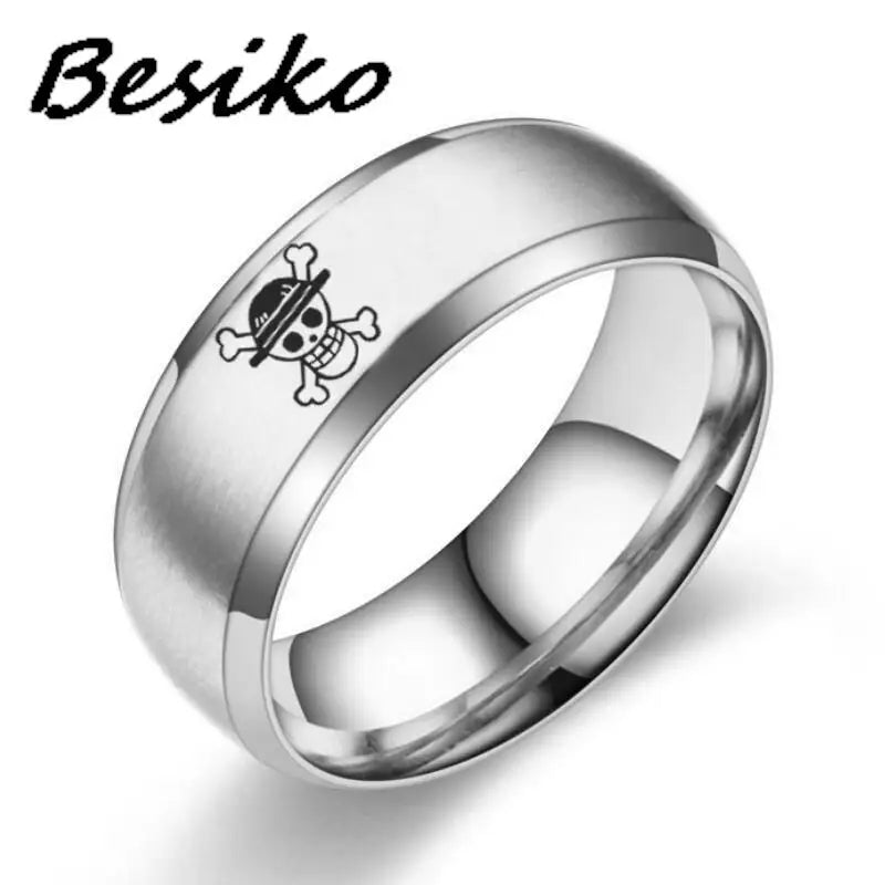 Besiko 2023 Anime Fans Stainless Steel Rings For Men Straw Hat Luffy Pirates Men's Ring Bague Heren Ghibli Jewelry Dropshipping