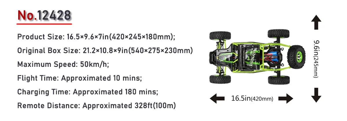 WL 12428 WLtoys 1/12 4WD RC Racing Car High Speed Off-Road Remote Control Alloy Climbing Truck LED Light Buggy Toys Kids Gift