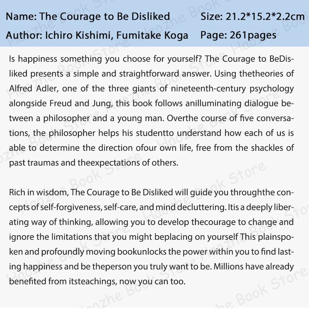 The Courage to Be Disliked: How to Free Yourself, Change Your Life, and Achieve Real Happiness Happiness Self-Help English Book