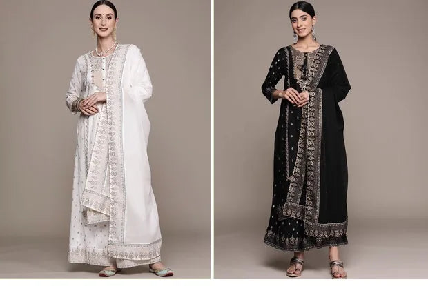 Indian Women's Clothing With Ethnic Style And Side Chabi 3-piece Set Of Pure Cotton Printed White Robe Traditional Indian Dress