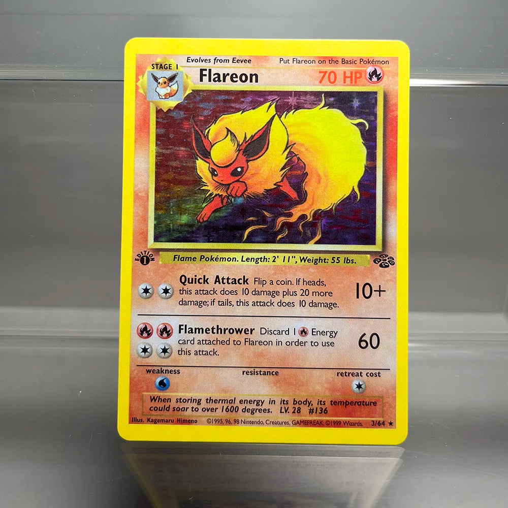 Pokemon 1996 1st Edition Basis Set Foil Flash Charizard Pikachu Alakazam Game Collection Cards Flash Cards Children Game Toys