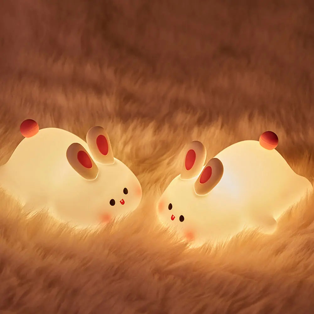 Cute Rabbit Silicone Night Lamp Touch Sensor Big Face Rabbit Pat Night Light Timing USB Rechargeable Light for Kids Gift