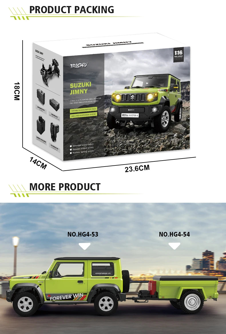 HG4-53 Pro Licensed SUZUKI JIMNY 1/16 Scale 2.4GRemote Control Car Simulation Light Sound Smoke Systerm Proportional RC Crawler