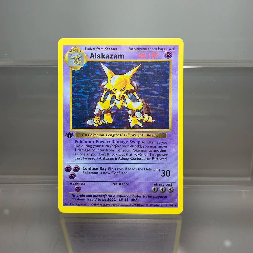 Pokemon 1996 1st Edition Basis Set Foil Flash Charizard Pikachu Alakazam Game Collection Cards Flash Cards Children Game Toys