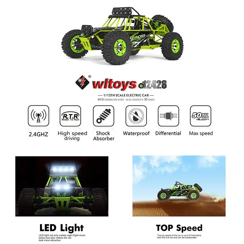 WL 12428 WLtoys 1/12 4WD RC Racing Car High Speed Off-Road Remote Control Alloy Climbing Truck LED Light Buggy Toys Kids Gift