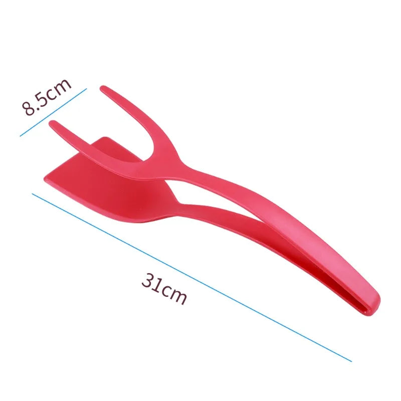 2 In 1 Silicone Grip Flip Tongs Egg Spatula Steak Shovel Clip Clamp Pancake Fried Cooking Tools Egg Turner Clip Kitchen Gadgets