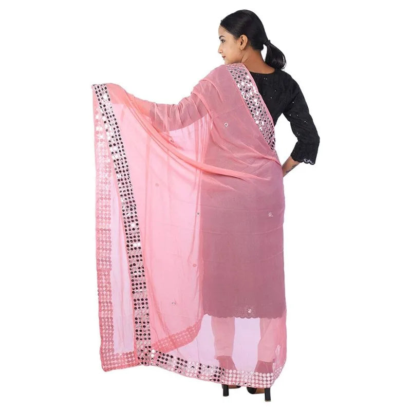 Chiffon Dupatta Women Embroidered Chiffon Dupatta Pink