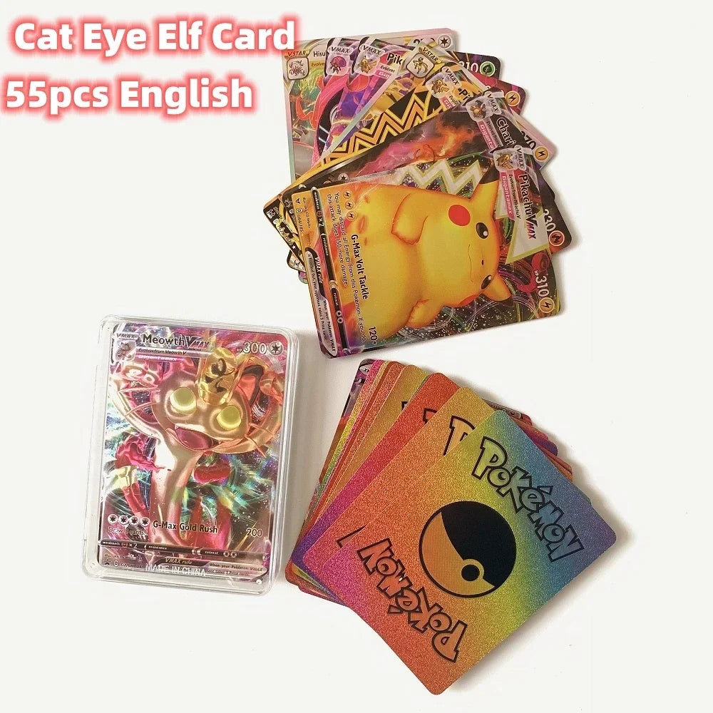 Pokemon 3D Shining Cat Eye Elf Card English Vmax Gx  Pikachu Trading Game Collection Battle Anniversary Card Christmas Present