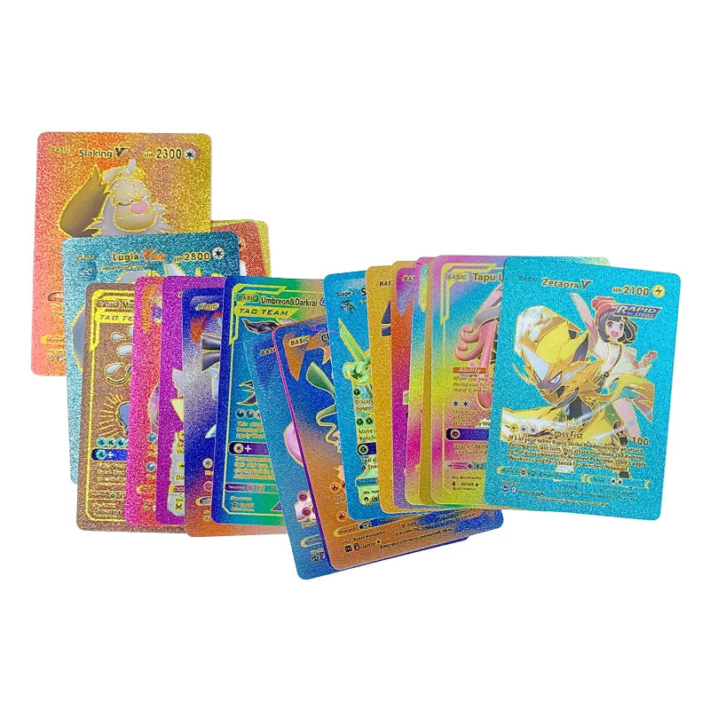 81Pcs Pokemon Francaise German Gold Cards Spanish English Foil Gold Rainbow Cards VMAX EX GX Card Vmax Gx Game Card Child Gifts