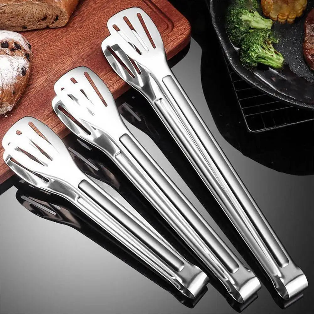 Food Grade Stainless Steel Oil Filtering Food Tongs Heat Resistant Metal Cooking Tongs Frying Grilling Steak Tongs Bread Tongs