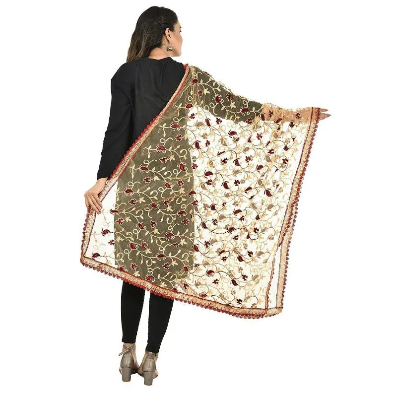 Sarees for Women in India Embroidered Net Dupatta