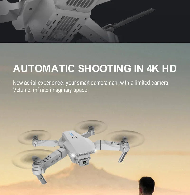 E88 Pro WIFI FPV Drone Wide Angle Dual HD 4K 1080P Camera Airplane Height Hold RC Foldable Quadcopter Helicopter Apron Toy Gift