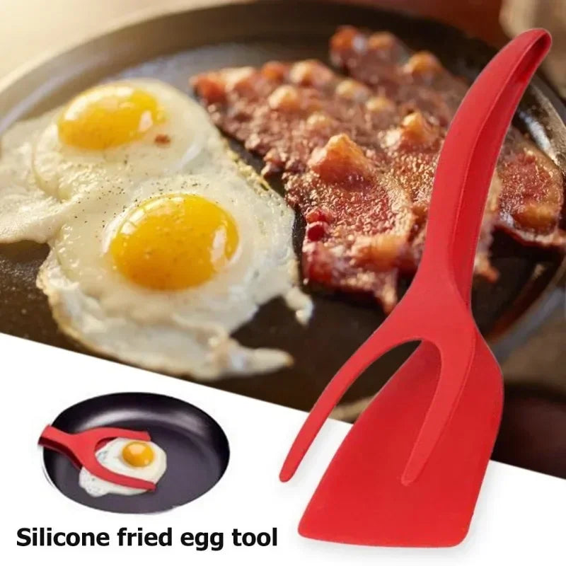 2 In 1 Silicone Grip Flip Tongs Egg Spatula Steak Shovel Clip Clamp Pancake Fried Cooking Tools Egg Turner Clip Kitchen Gadgets