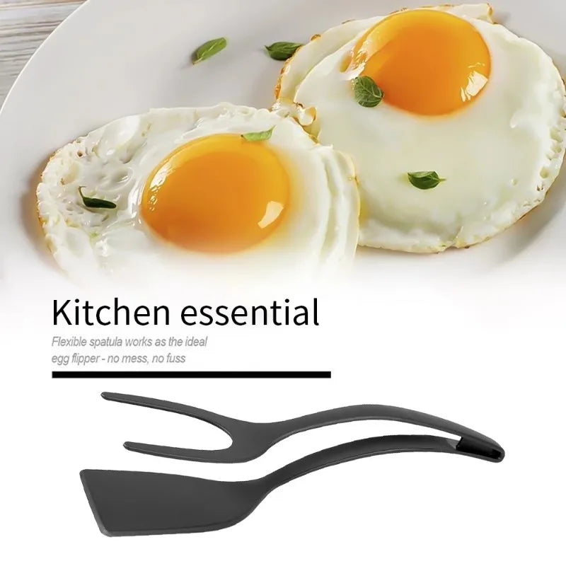 2 In 1 Silicone Grip Flip Tongs Egg Spatula Steak Shovel Clip Clamp Pancake Fried Cooking Tools Egg Turner Clip Kitchen Gadgets