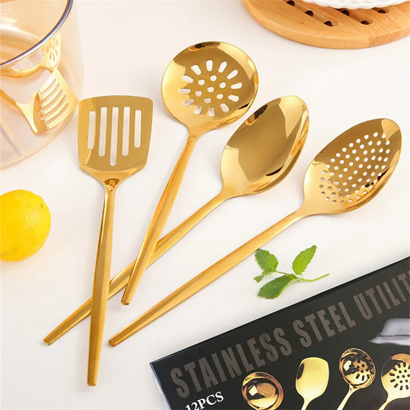 New Stainless Steel Kitchen Cooking Utensils Rice Spatula Shovel Soup Spoon Colander Household Creative Kitchenware Accessories