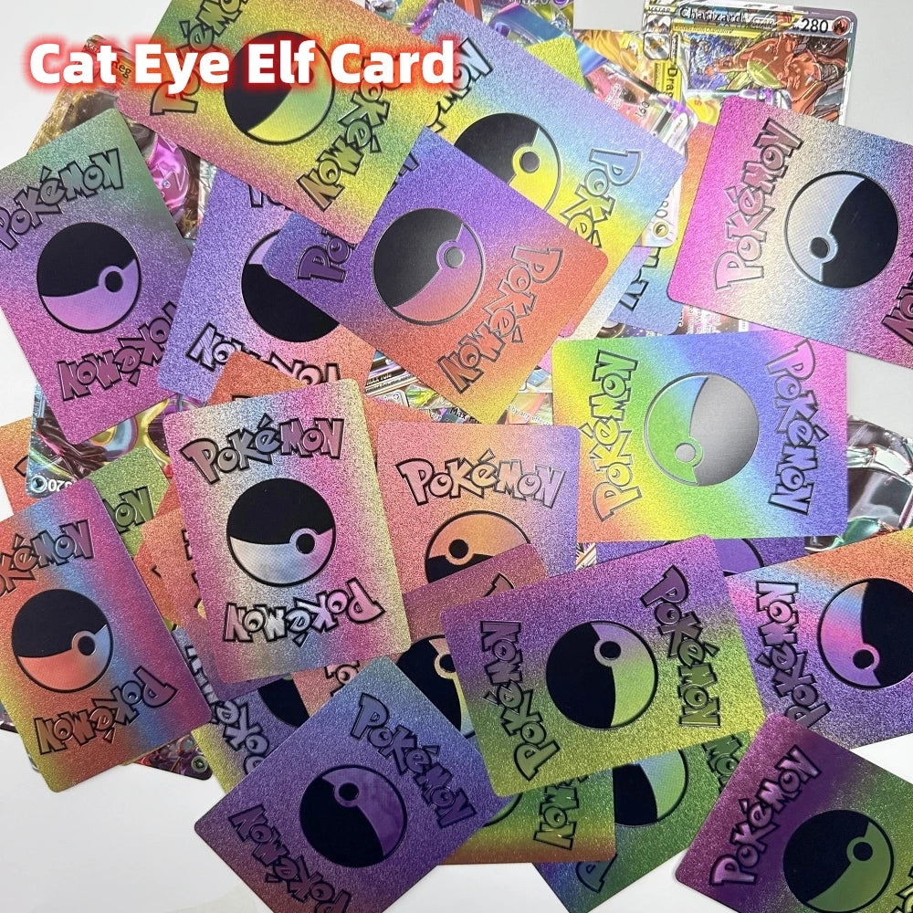 Pokemon 3D Shining Cat Eye Elf Card English Vmax Gx  Pikachu Trading Game Collection Battle Anniversary Card Christmas Present