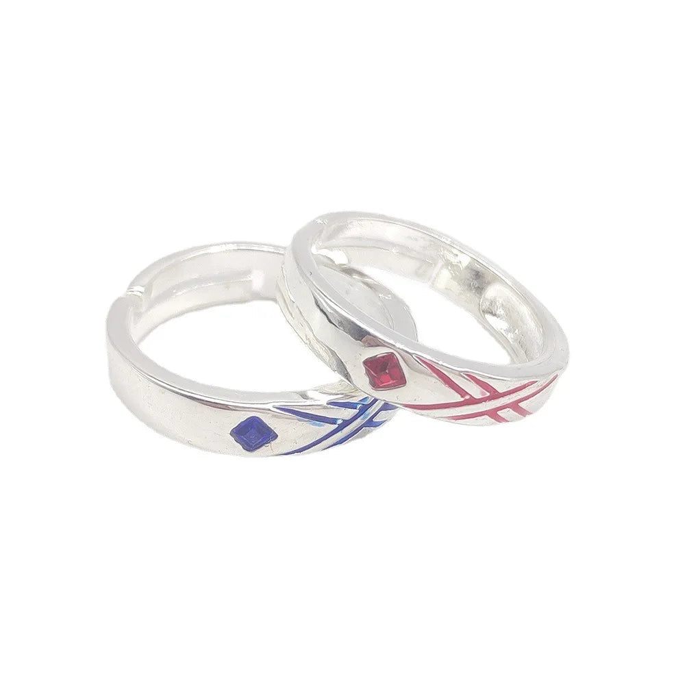 Anime Darling in The Franxx Ring Red and Blue Lattice Crystal Ring Design Rings for Women Jewelry Cosplay Xmas Gift Wholesale