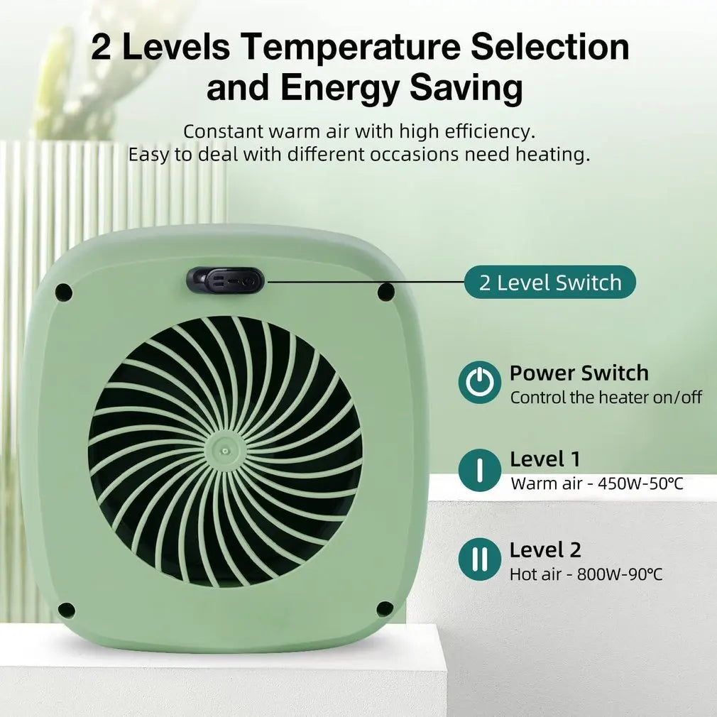 Heater 2 Seconds Fast Heating Compact Portable Adjustable Thermostat Control Overheat Protection Low Noise Heater For Household