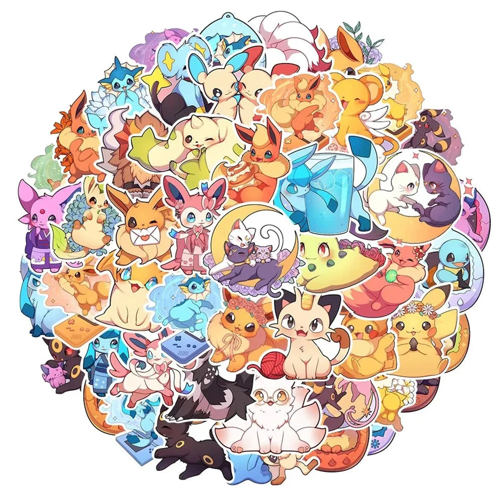 10/30/50/100pcs Cute Anime Pokemon Stickers Kawaii Pikachu Eevee Cartoon Decals DIY Laptop Car Skateboard Cool Kids Sticker Toys