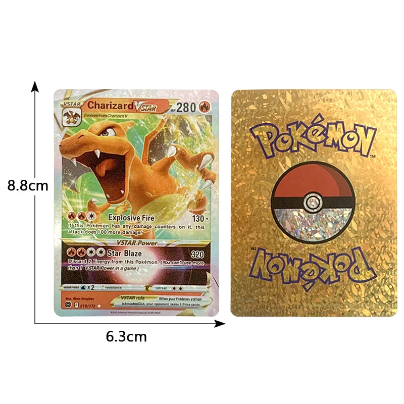 165Pcs Pokemon Gold Foil Card VSTAR VMAX EX GX Cards English French German Spanish Charizard Pikachu Arceus Colour Pokémon Cards