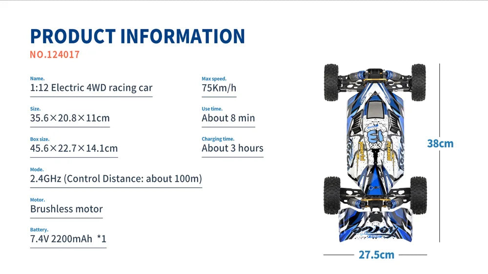 WLtoys 124017 75KM/H 124019 55KM/H 124008 60KM/H 2.4G RC Car Brushless 4WD Electric High Speed Drift Remote Control Toys 3000mAh