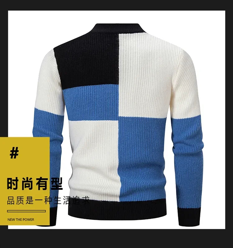 Men's New Autumn and Winter Casual Warm Neck Sweater Knit Pullover Tops  Man Clothes