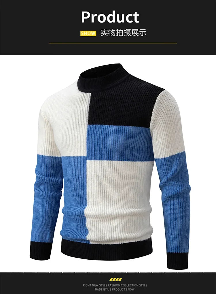 Men's New Autumn and Winter Casual Warm Neck Sweater Knit Pullover Tops  Man Clothes