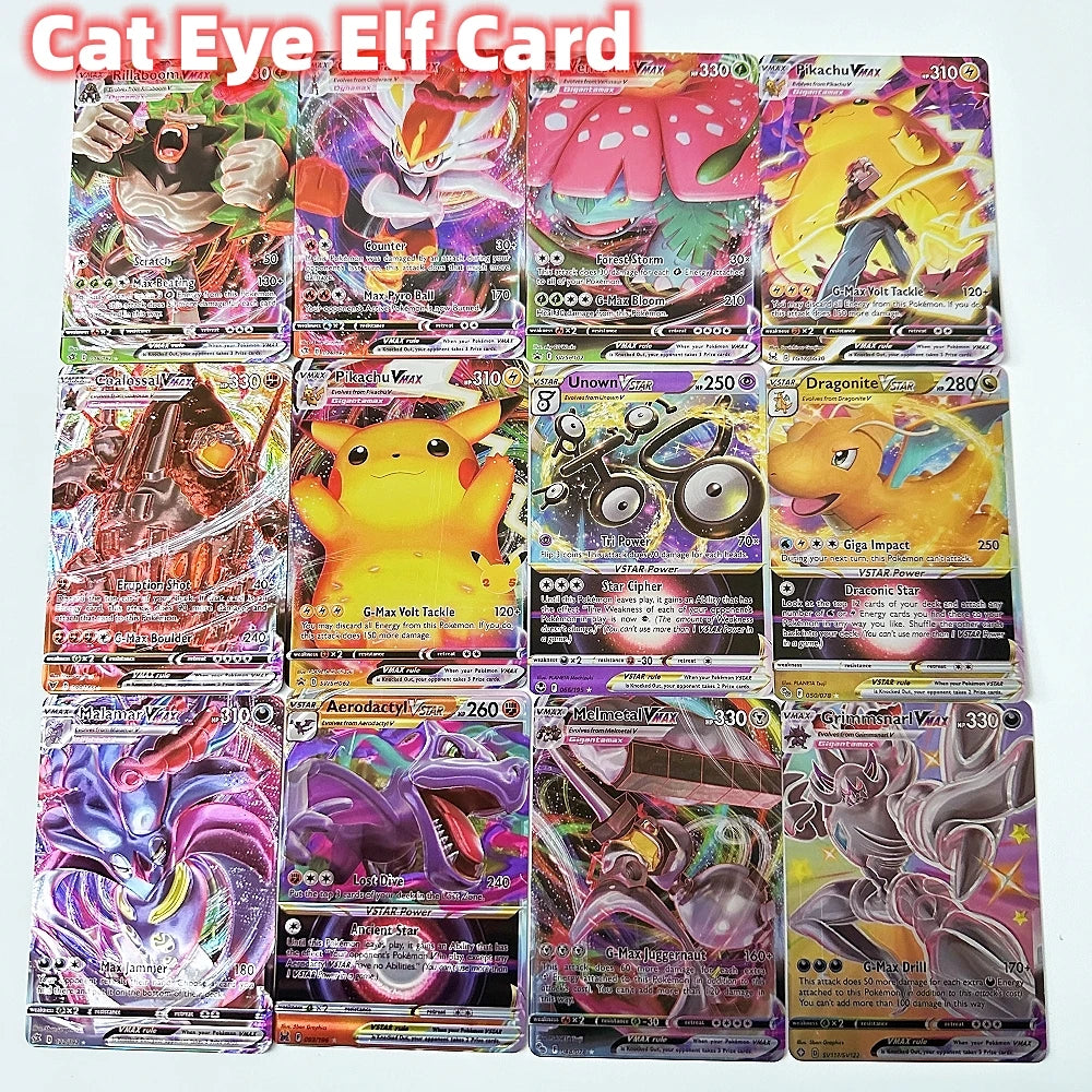 Pokemon 3D Shining Cat Eye Elf Card English Vmax Gx  Pikachu Trading Game Collection Battle Anniversary Card Christmas Present