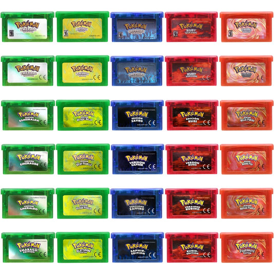 Pokemon GBA Games Cartridge 32 Bit Video Game Console Card Emerald Fire Red Leaf Green Ruby Sapphire Glitter Label for Fans Gift