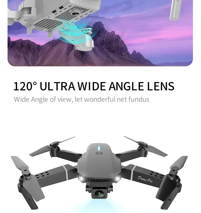 E88 Pro WIFI FPV Drone Wide Angle Dual HD 4K 1080P Camera Airplane Height Hold RC Foldable Quadcopter Helicopter Apron Toy Gift