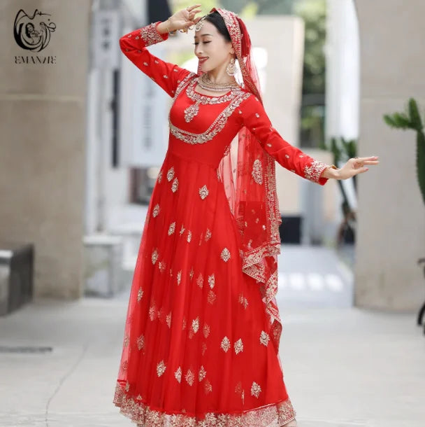 New  Arrival Woman Saree Embroidery Dress Female Coat Summer Clothing India Ethnic Girl Dancing Cloth