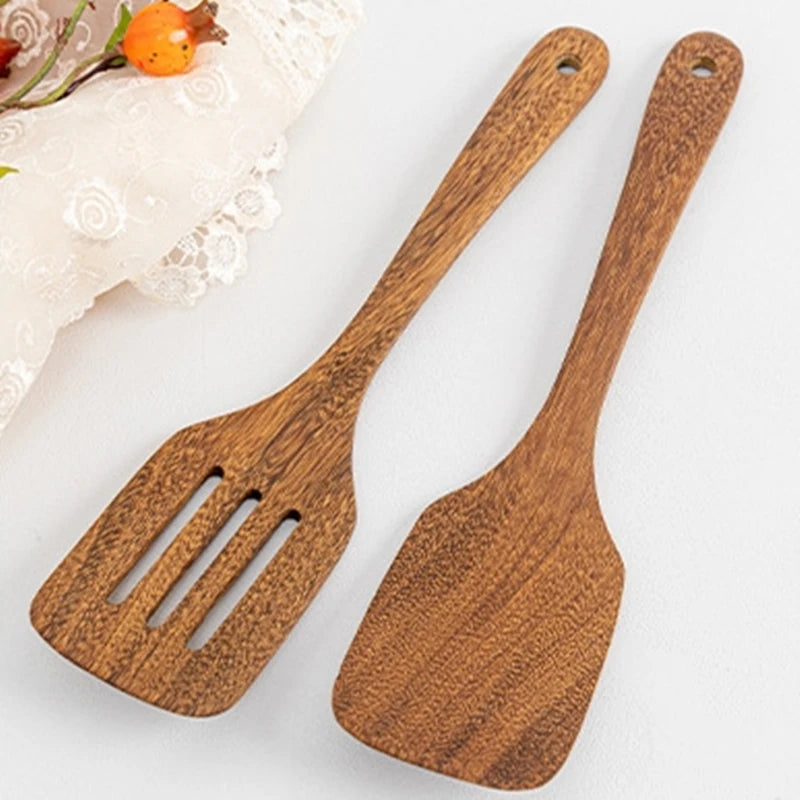 Non-stick Turner Natural Wooden Spatula Cooking Set Soup Ladle Japanese Long Kitchen Utensils New Food Shovel Scoop Stirrining