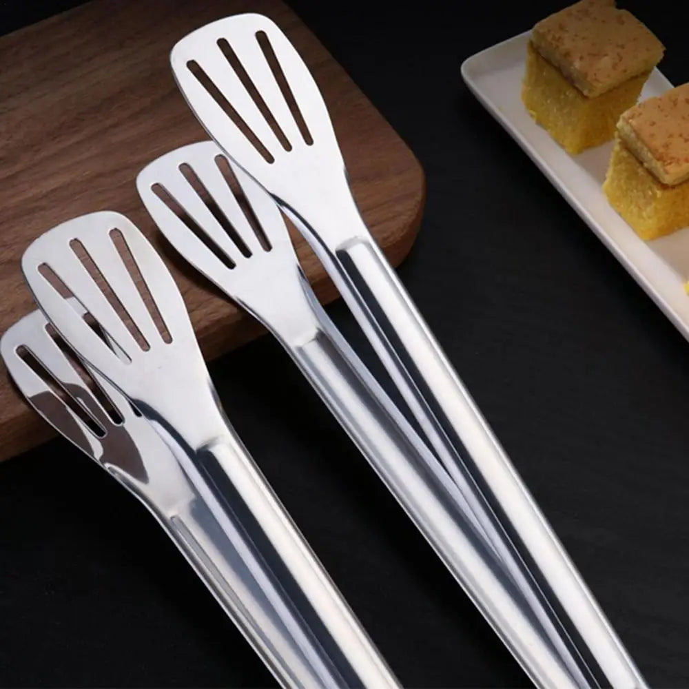 Food Grade Stainless Steel Oil Filtering Food Tongs Heat Resistant Metal Cooking Tongs Frying Grilling Steak Tongs Bread Tongs