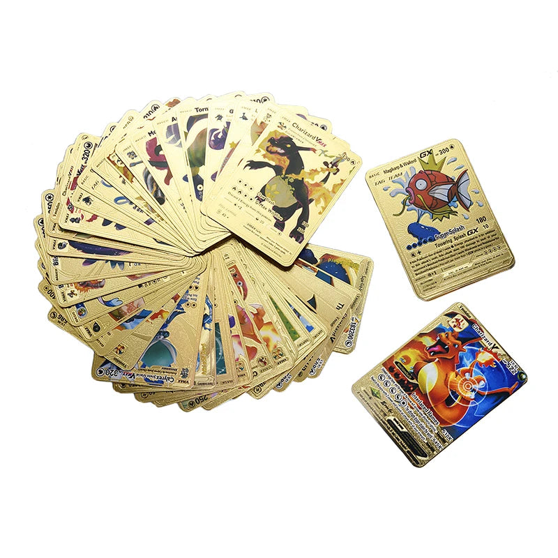 81Pcs Pokemon Francaise German Gold Cards Spanish English Foil Gold Rainbow Cards VMAX EX GX Card Vmax Gx Game Card Child Gifts