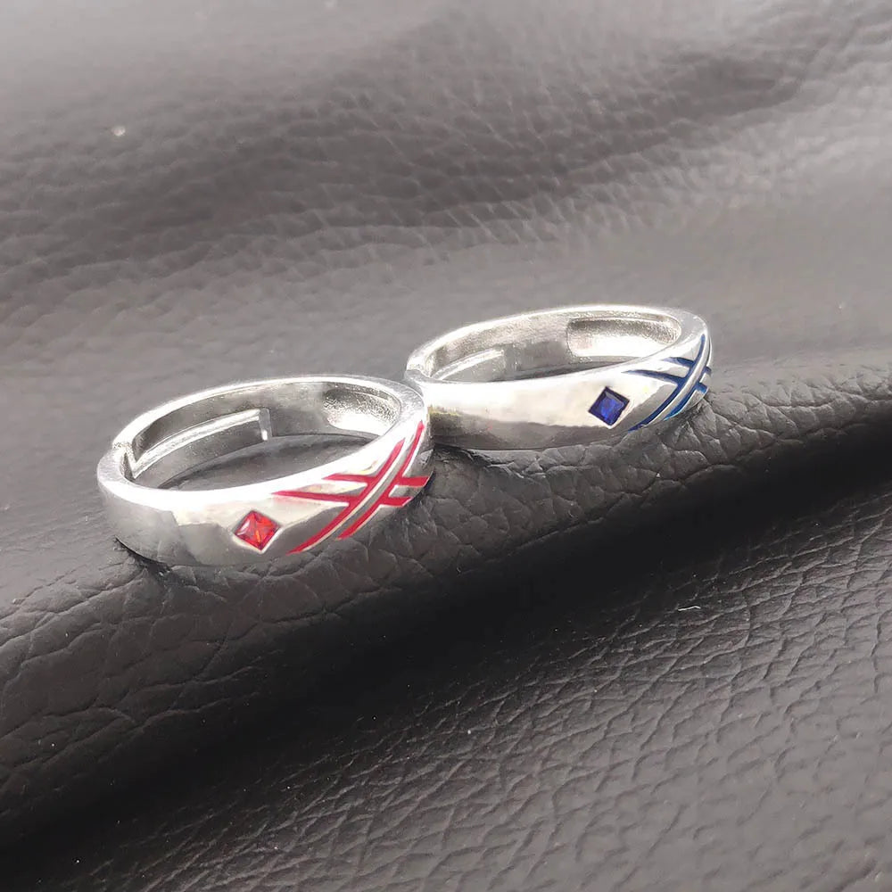 Anime Darling in The Franxx Ring Red and Blue Lattice Crystal Ring Design Rings for Women Jewelry Cosplay Xmas Gift Wholesale