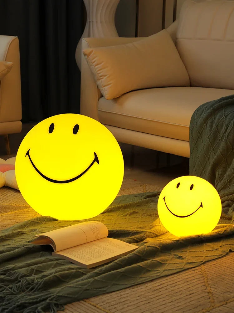 Nordic Home Decoration Night Light Smile Face Night Lamp Rechargeable Bedside Round LED Touch Switch Table Night Lights