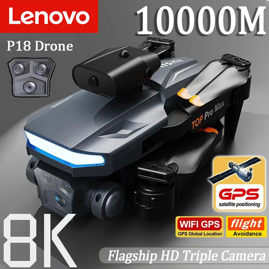 Lenovo P18 Pro Drone 8k Gps Hd Triple Camera Gps Positioning Optical Flow Obstacle Avoidance Photography Rc Quadcopter 10000m