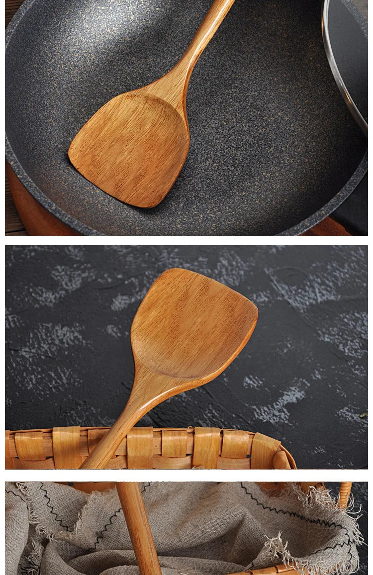 Long Handle Wooden Turners Cooking Spatula Scoop Kitchen Utensil Non-stick Hand Wok Shovel Kitchen Tools Accessories Cookware