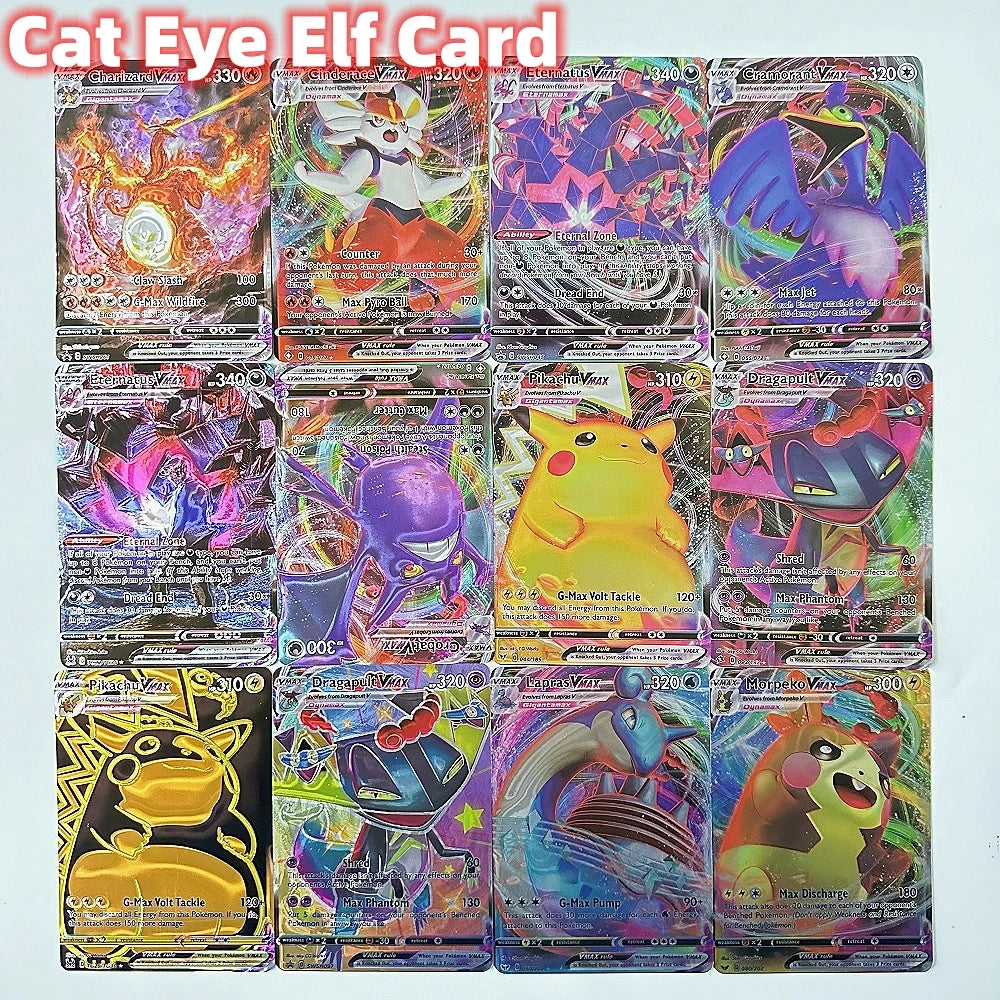 Pokemon 3D Shining Cat Eye Elf Card English Vmax Gx  Pikachu Trading Game Collection Battle Anniversary Card Christmas Present