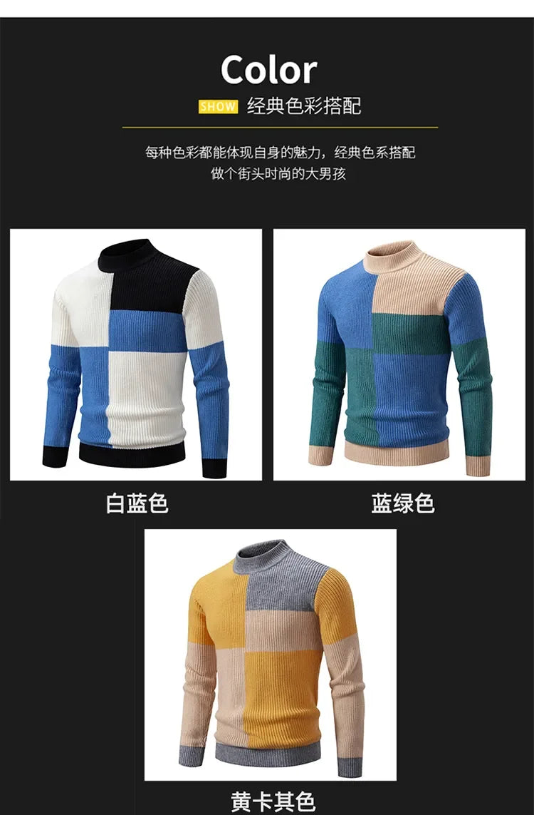 Men's New Autumn and Winter Casual Warm Neck Sweater Knit Pullover Tops  Man Clothes