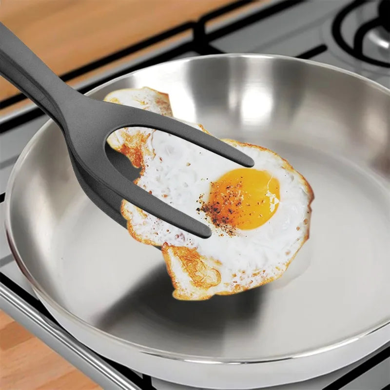 2 In 1 Silicone Grip Flip Tongs Egg Spatula Steak Shovel Clip Clamp Pancake Fried Cooking Tools Egg Turner Clip Kitchen Gadgets