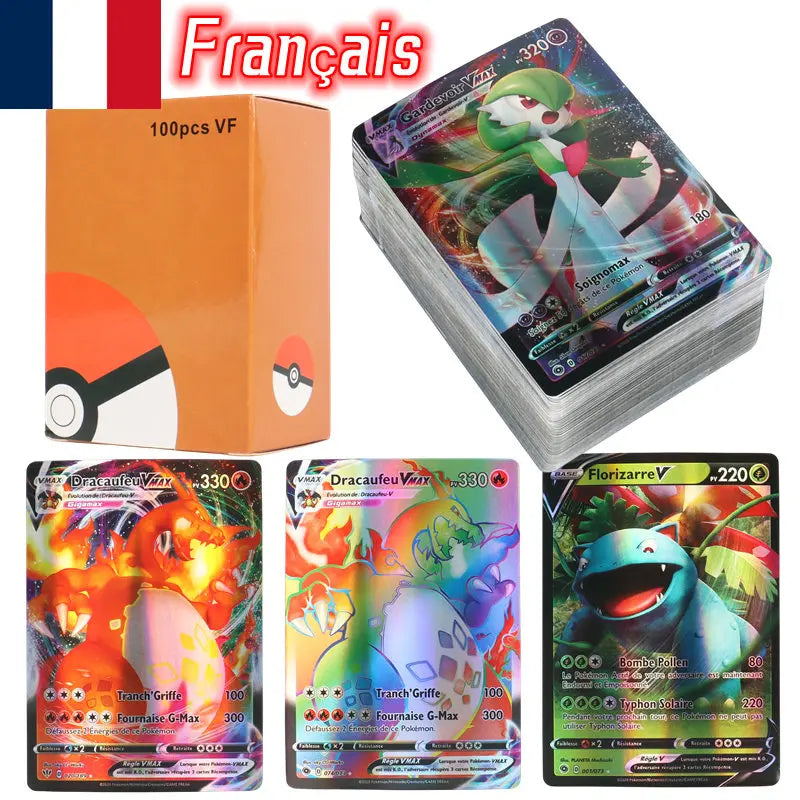 60-100Pcs French Pokemon cards MEGA Vmax Shiny trading Card Birthday gift for children