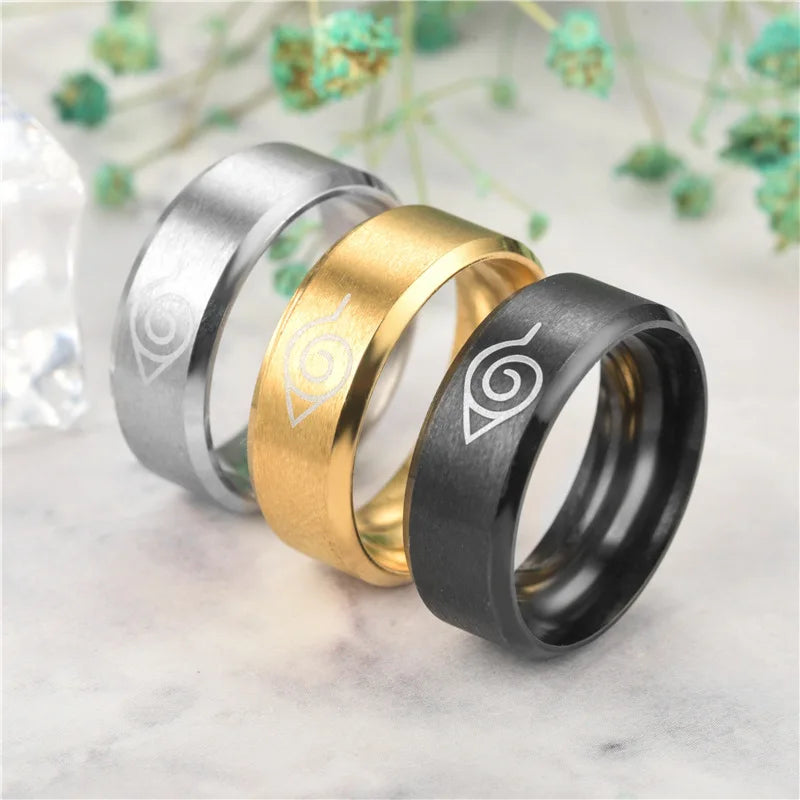 Anime Logo Sign Ring Ninja Ring Cosplay Prop Stainless Steel Jewelry Fashion Titanium Punk Cartoon Hip Hop Jewelry  Accessories